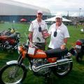 7- Candy topaz orange 1970 Honda CL350-K2 at the Tacoma Dome 1st Place LeMay Museum Japanese Production class trophy held by Don Stockett with Geoff Sprague August 24 2013